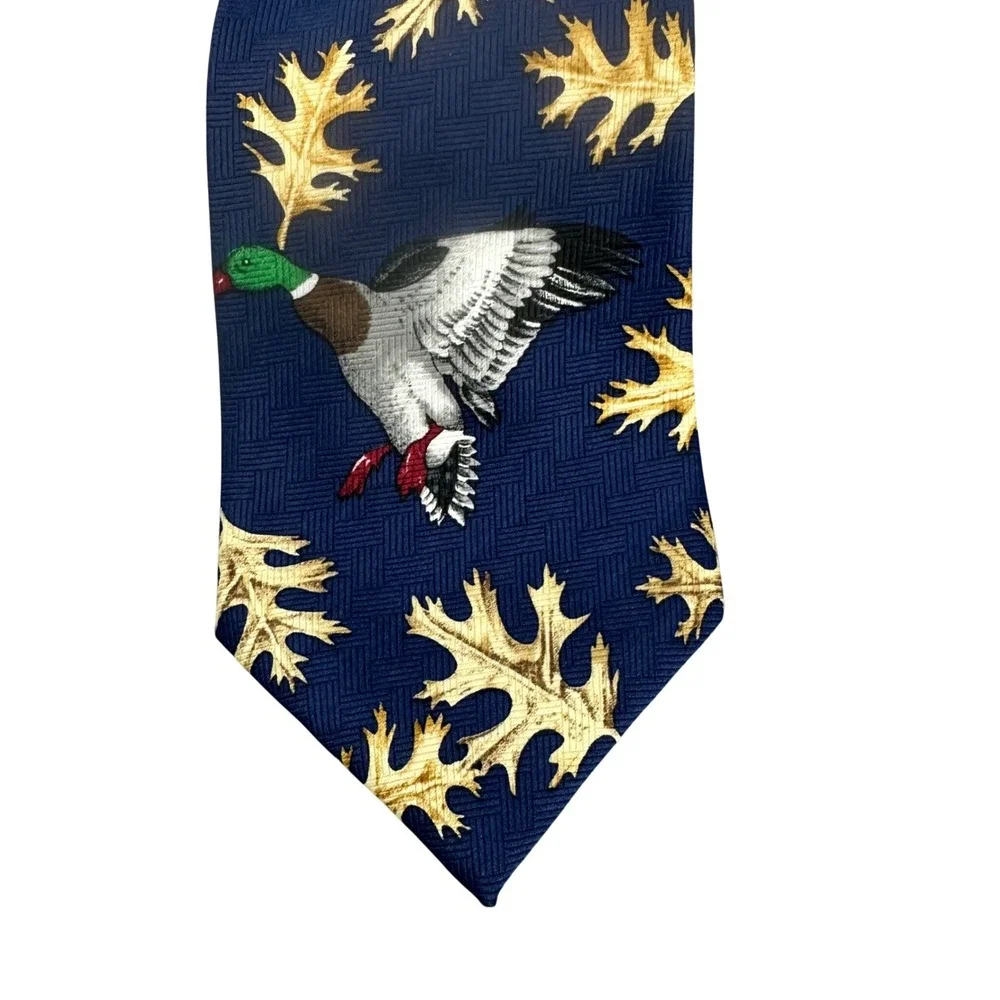 Vintage Field Wear Tie Navy Leaf Mallard‎ Ducks Outdoors Novelty Hunter